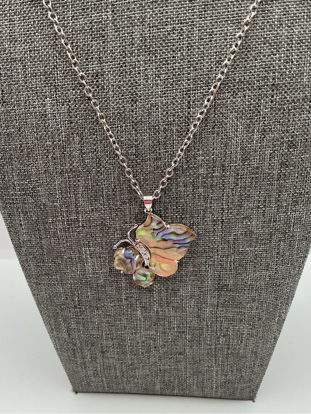 Iridescent Abalone Butterfly Pendant Necklace - Nickel Free Chain